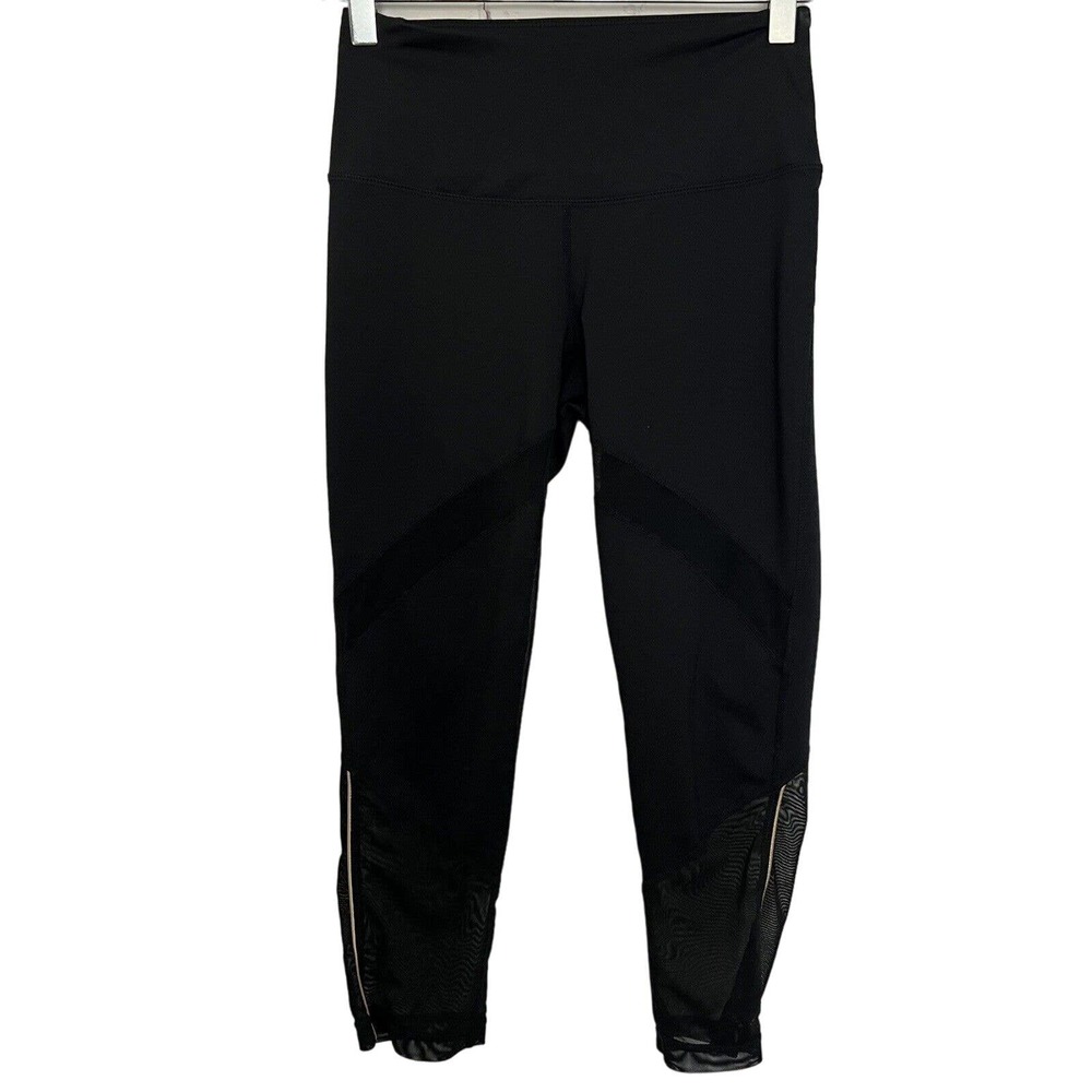 🌵 Z By Zella Black with Gold Piping Mesh Cropped Low Rise Leggings - Size XS
